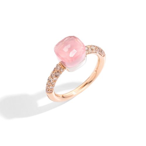 POMELLATO NUDO MINI ANELLO QUARZO ROSA E DIAMANTI BROWN