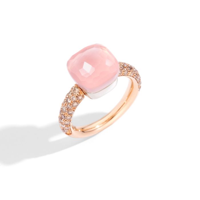 POMELLATO NUDO MEDIUM ANELLO QUARZO ROSA E DIAMANTI BROWN