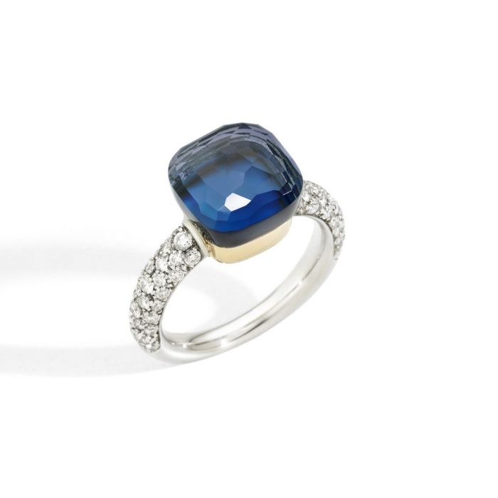 POMELLATO NUDO MEDIUM ANELLO BLUE TOPAZIO LONDON/TURCHESE E DIAMANTI