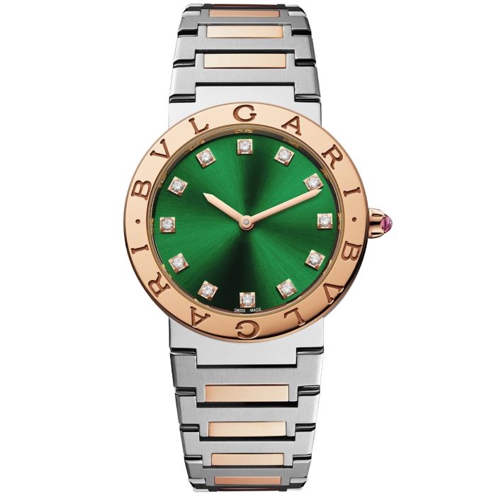 BULGARI BULGARI 33MM PINK GOLD DIAMOND GREEN