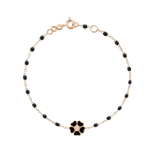 GIGI VOYAGE BRACELET OR ROSE FLEUR NOIRE DIAMANTS 17CM