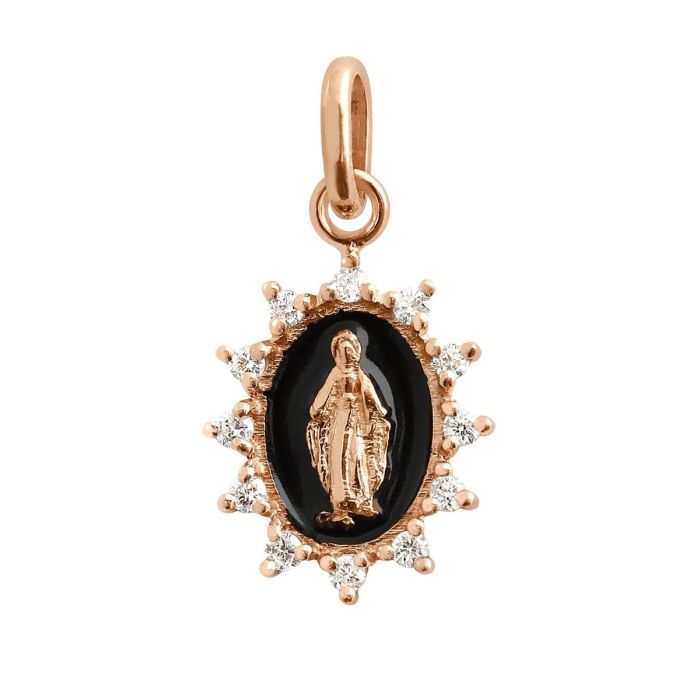 GIGI PENDENTIF OR ROSE MADONE CORAIL NOIRE DIAMANTS