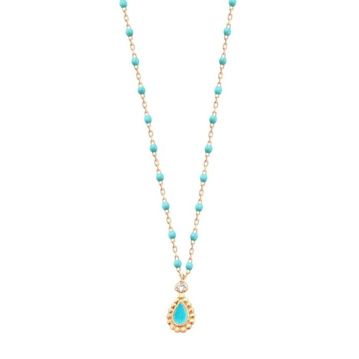 GIGI LUCKY CASHMERE COLLIER OR ROSE TURQUOISE DIAMANT 42CM