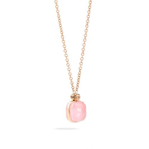 POMELLATO NUDO COLLANA QUARZO ROSA E CALCEDONIO E DIAMANTI BROWN