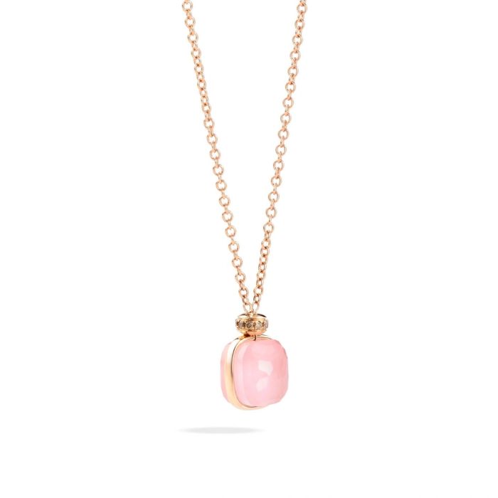 POMELLATO NUDO COLLANA QUARZO ROSA E CALCEDONIO E DIAMANTI BROWN