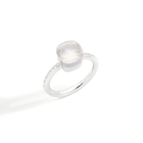 POMELLATO NUDO MINI ANELLO QUARTZ MILKY DIAMANTI