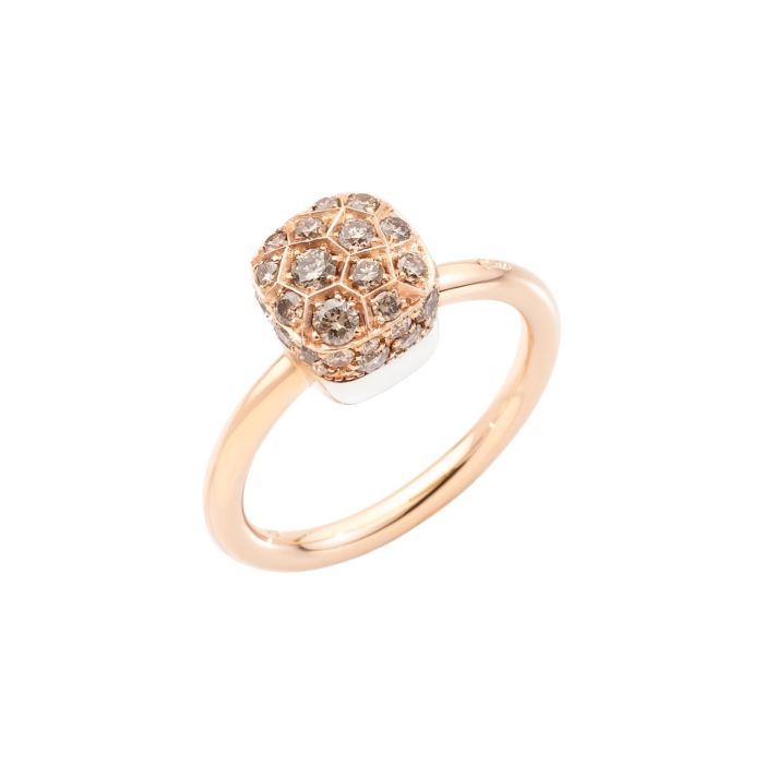 POMELLATO NUDO MINI ANELLO ORO ROSA E BIANCO DIAMANTI BROWN