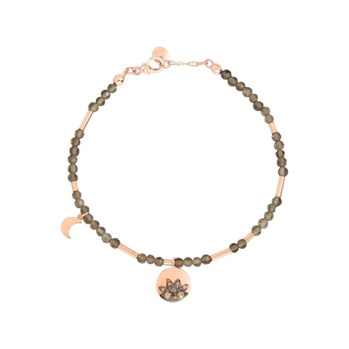 DODO MOON & SUN BRACCIALE ARGENTO ORO ROSATO QUARZO FUMÉ  E DIAMANTI BROWN L