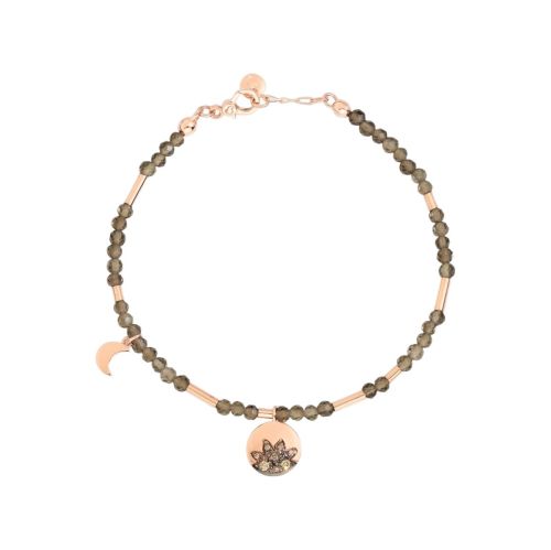 DODO MOON & SUN BRACCIALE ARGENTO ORO ROSATO QUARZO FUMÉ  E DIAMANTI BROWN L