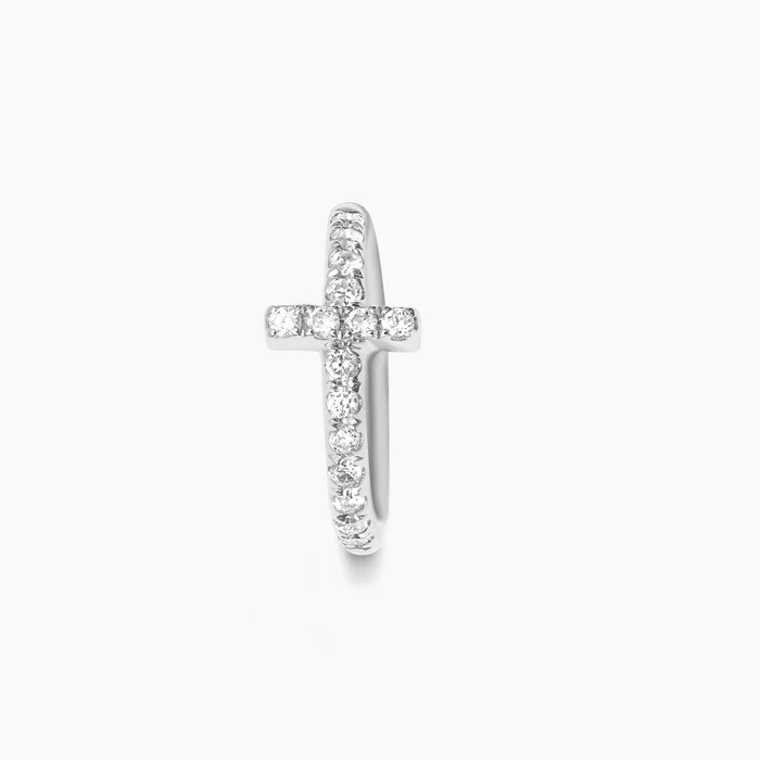 DJULA PIERCING AUDACE CRÉOLE CROIX OR BLANC DIAMANTS